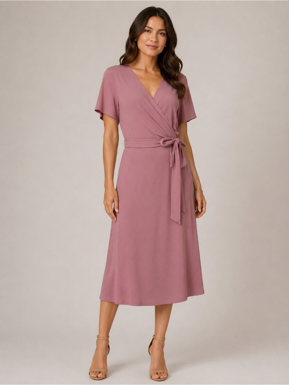 Halogen Dusty Mauve soft and stretchy wrap dress